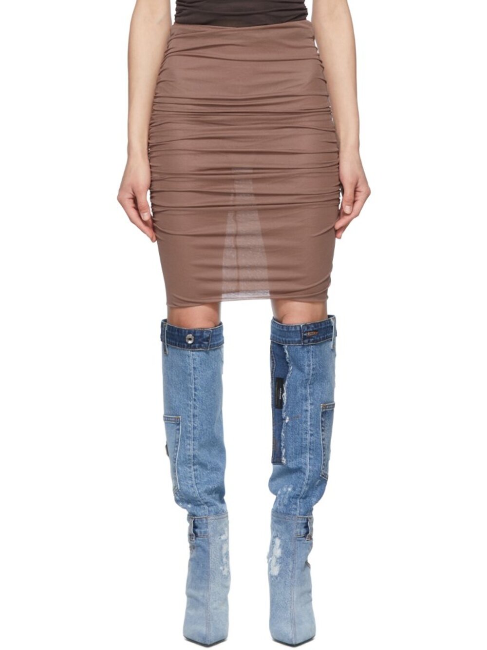 Dolce & Gabbana Draped Detail Mesh Skirt Hazel Brown Size IT 46 US 10 NEW NWT